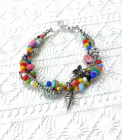 ハンドメイド アクリルビーズ ブレスレット カラフル シルバー カジュアル