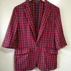 テーラードジャケット 赤　チェック 七分袖