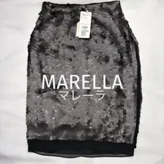 スパンコール スカート タイト ミディ丈 ブラック パーティ　レース付き