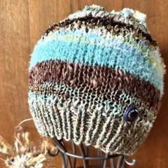 ♧ハンドメイド♧いろいろな糸の手編みのニット帽　No.25