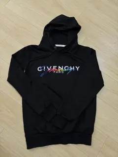 【希少XL】ジバンシー センター刺繍 レインボーシグネチャーロゴ パーカー 黒 GIVENCHY KIDS ジバンシィ キッズ パーカー H30411 レディース