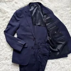 【極美品】洗える ストレッチ 通気性 多機能 チェック柄 トラベルスーツ 青