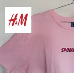 【H&M】美品　スポンジボブ　Tシャツ　半袖　メンズ　ピンク　XLサイズ
