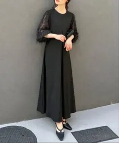 オケージョンロングワンピース パーティ結婚式記念日袖ありドレス