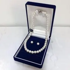 新品 ケース付き 白 本貝パールネックレス 42センチ ピアス8ミリ セット
