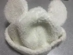 ディズニー　ミッキー　ホワイトファー　耳帽子　ボア