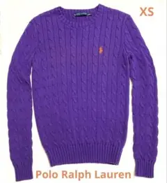 【ラルフローレン 】ケーブルニットセーター パープル オレンジ刺繍　XS 綿