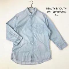 ビューティーアンドユース シャツ【XL】九分袖 ライトブルー コットン100%