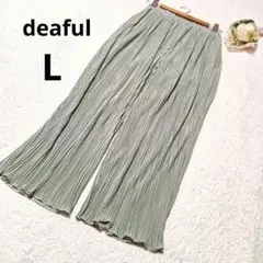 deaful ディアフル プリーツパンツ くすみ緑 無地 オフィスカジュアル/L