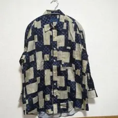 PAO CLUB 総柄　幾何学模様 長袖シャツ　メンズ　М レトロ