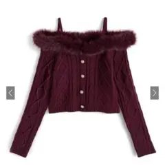 グレイル ファーオフショルダーケーブル編みニットトップス gn549 ボルドーM