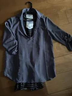 春 秋 シャツ グレー ネイビーV七分袖シャツ インナータンクトップ セット