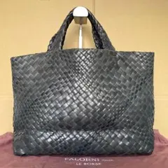 【FALORNI】イントレチャート ダークグレー ラムレザー A4 ハンドバッグ