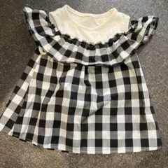 半袖チェック柄肩出し　オフショルダー120サイズ