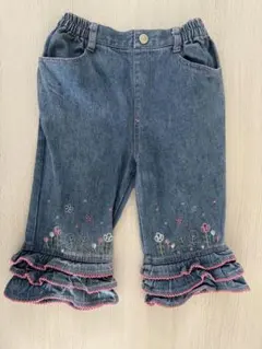 デニム花柄刺繍ハーフパンツ 110〜130