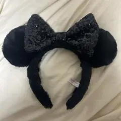 ディズニー　ミニーカチューシャ　黒　もこもこ　ふわふわ