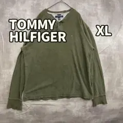 トミーヒルフィガー ヘンリーネック 長袖シャツ カーキ XL メンズ【く030】のサムネイル