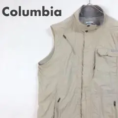 2501 コロンビア タグ　ロゴ　ナイロンベスト　ベージュ　袖なし　3XL