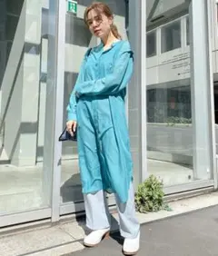 新品 kastane 透けオーガンジー シャツワンピース ロングシャツ