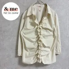エルプラネット　フリルブラウス　七分袖　Ｖネック　コットン100% ベージュのサムネイル