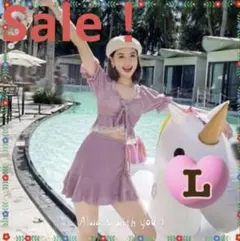 【新品】体型カバー♪　可愛い♡　フリルパフスリーブ水着　ピンク　Lサイズ　 a