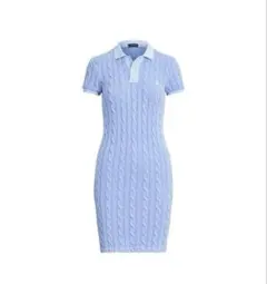 美品　POLO ラルフローレン ブルー ケーブルニットワンピース SPサイズ