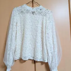 アイボリー レース シフォン 長袖ブラウス M