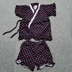 甚平　じんべい　女の子　90センチ　黒　ピンク　水玉　フリフリ