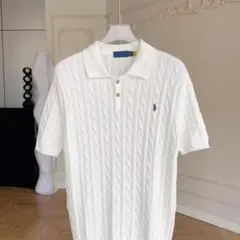 新品未使用　タグ付 ポロラルフローレン ケーブルニット半袖 正規品 M ホワイト