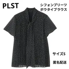 PLST　プラステ　シフォンプリーツボウタイブラウス　半袖 S　黒　自宅洗濯可のサムネイル