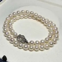 【照り強✨美品】パール 本真珠 ネックレス シルバー 7.5-8.0