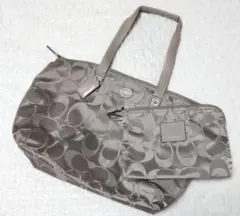 COACH シグネチャートートバッグ ポーチ付き 大容量 スチールグレー