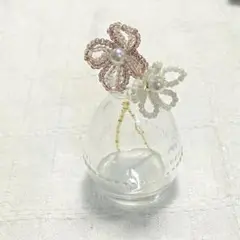 ビーズフラワー 紫 白 枯れない花 ハンドメイド 一輪挿し