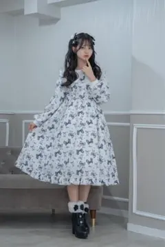 リボン柄襟付きワンピース（眞白ありす）