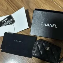 CHANEL 黒レザーキルティングコインケース