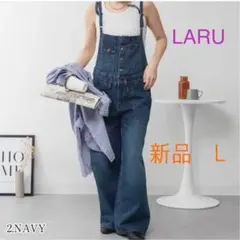 LARU ネイビー デニムオーバーオール Lサイズ　デニムサロペット
