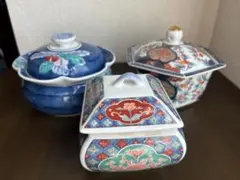 ⭐︎有田焼錦松梅蓋付き小鉢3つセット器レトロビンテージ哲山華山のサムネイル