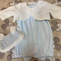 セレモニードレスオール３点セット　ブルー刺繍オフホワイト