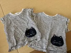 petit main ストライプ猫ポケットTシャツ 90・100cmセット