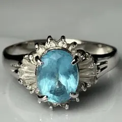 ブルーストーン透かしリング 10号 18K K18 ブルートパーズ アクア 