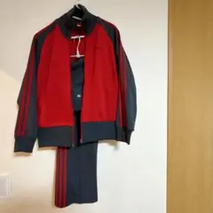 アディダス　トラックジャケット　パンツ　セットアップ　レッド　グレー　L