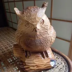 木彫り フクロウ 置物 ハンドメイド 龍童 - メルカリ