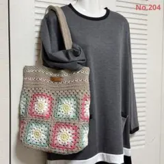 大きめ グラニースクエア 肩掛け トートバッグ ショルダー かぎ針編み 手編み