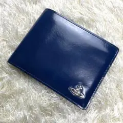 美品 ヴィヴィアンウエストウッド 二つ折り財布 エナメル ネイビー 小銭入れあり
