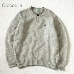 【クロコダイル】ヘンリーネックウールニット セーター 長袖 刺繍 毛100 M