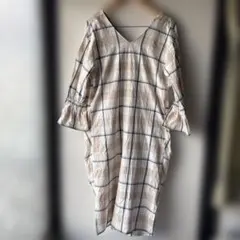 KBF+ Urban Research 格紋 荷葉袖 連衣裙