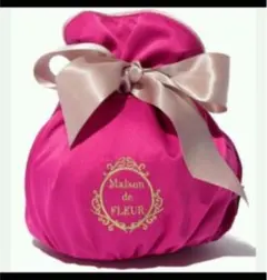 【タグ付き】メゾンドフルール マットサテンビックリボンポーチ ダークピンク