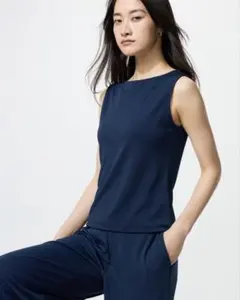 UNIQLO クレープジャージー上下セットアップ ネイビーブルー S/XS丈短め