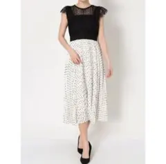 マーキュリーデュオ　レース×ドットプリーツロングワンピース