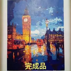 アクリル画　【雨の日のビッグベン】　風景画